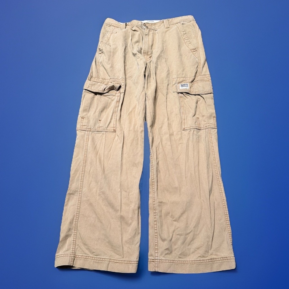 VTG Levis Loose Straight Cargo Pants Mens 34x30 Khaki Tan Baggy Wide Skater Y2K